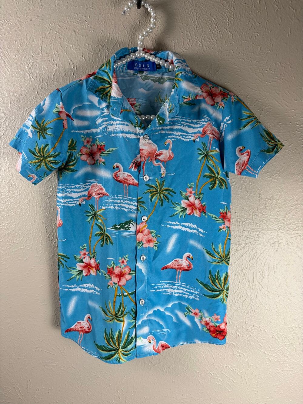 SSLR Hawaiian Shirt Men's Size XS Button Up Short Sleeve Tropical Flamingo Vaca